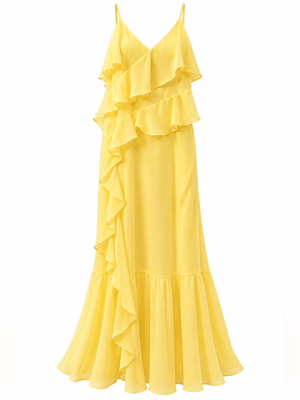 Yellow Ruffle Maxi Dress with Spaghetti Straps - Picture 3 of 3
